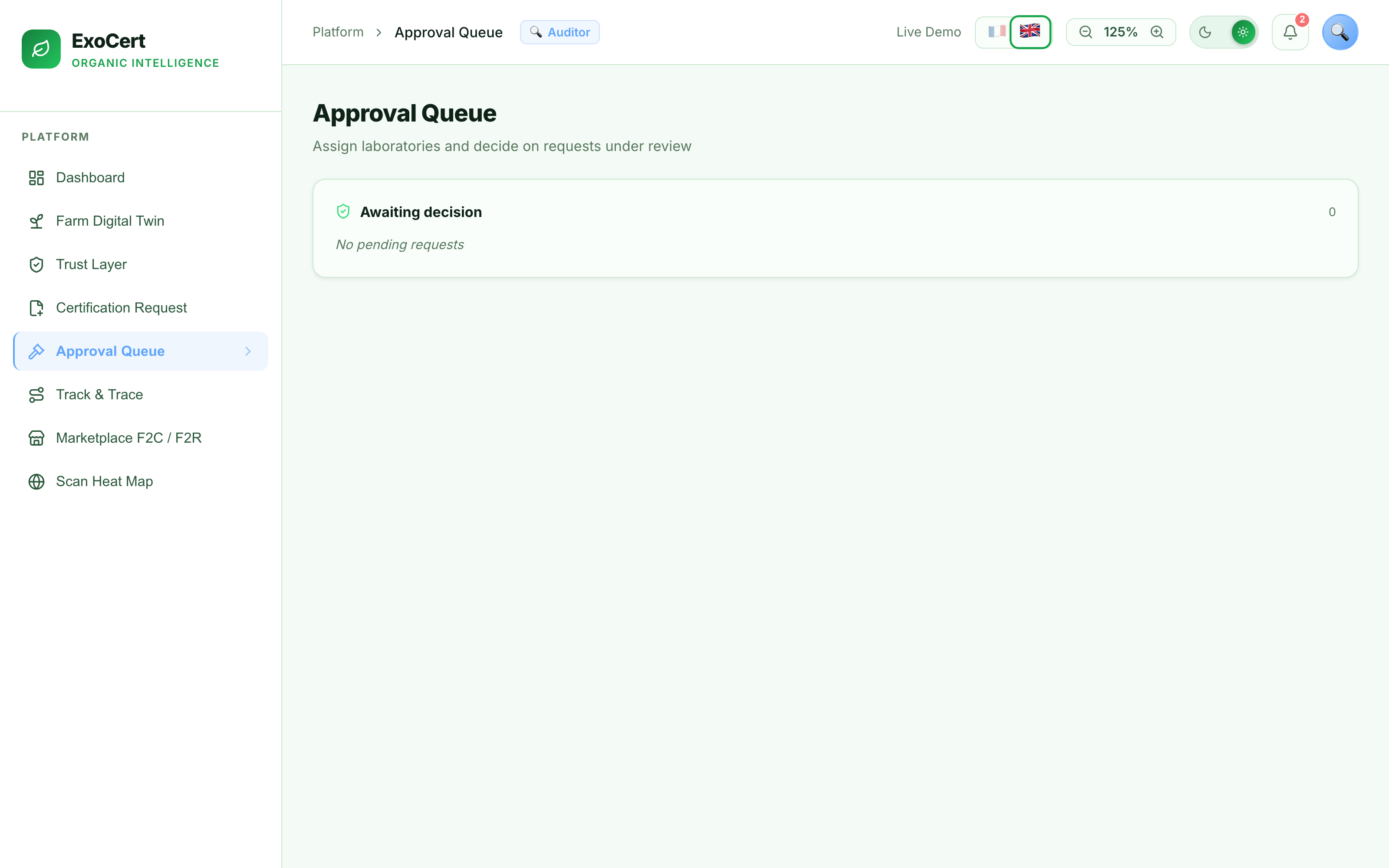 Auditor approval queue with lab findings