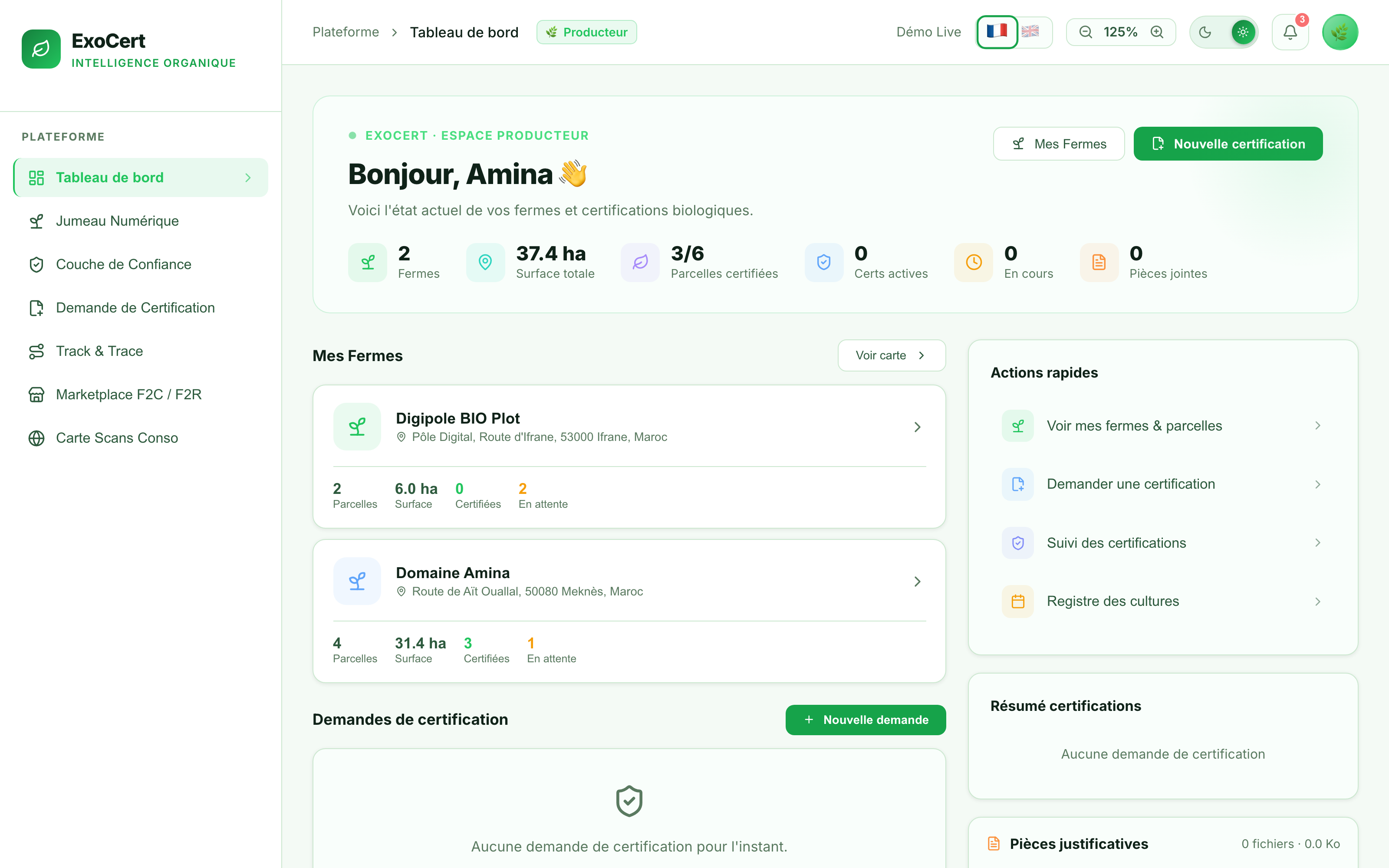 Tableau de bord ExoCert